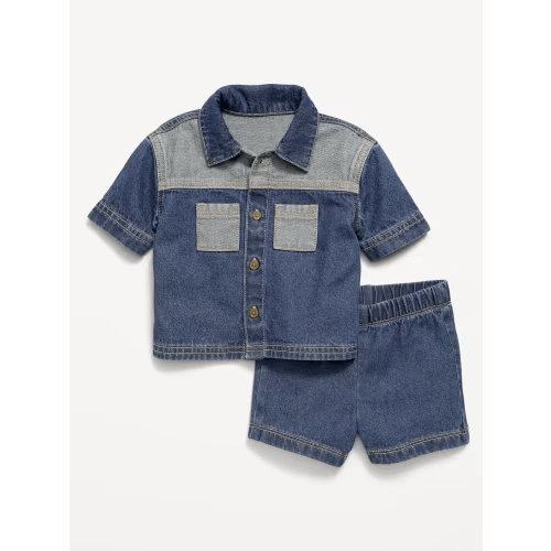 Short-Sleeve Denim Shirt and Shorts Set for Baby