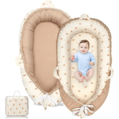 Baby Lounger - Infant Lounger for Newborn 0-24 Months, Ultra Soft Breathable Infant Floor Seat, Portable Babies Lounger for Baby Girls& Boys, Newborn Gifts（Khaki）