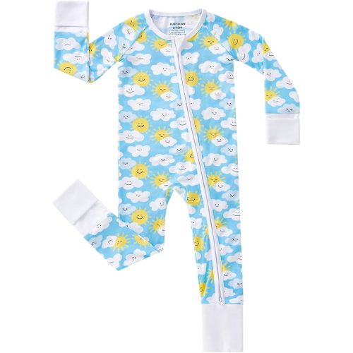 pureborn Baby Sleeper Viscose from Bamboo Zipper Footies 0-24 Months | Buttery soft, 2 way zipper, OEKO-TEX Certified, breathable, infant boy girl, fold-over mittens & foot cuffs, all-season