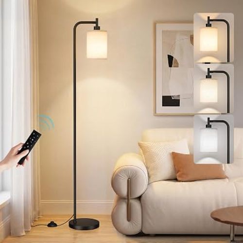 Ziisee 64" Floor Lamp with Remote Control, Dimmable Tall Standing Lamps for Living Room Bedroom Office Corner, 9W LED Bulb Included, Foot Pedal Switch, Beige Shade Black Pole
