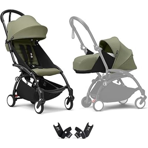 YOYO3 Stroller from Newborn to Toddler: Includes Black Frame, Olive 6+ Color Pack, Olive 0+ Newborn Pack, and car seat adapters - Light & Compact - Carry-On Compatible