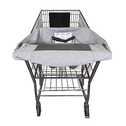 Boppy Compact Shopping Cart Cover, Antibacterial Treated, Gray Heathered with Storage Pouch, Easy-on Stretch Fabric for Single and Wide Shopping Carts and Playground Swings, 6-48 Months