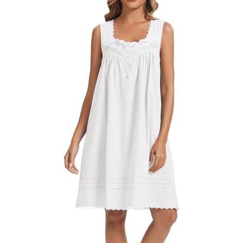 AVIIER 100% Cotton Nightgowns for Women Sleeveless Night Gown with Pockets