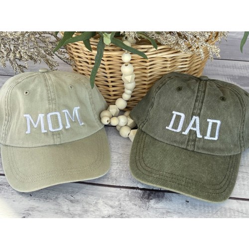 Mom and Dad Baseball Caps, Pregnancy Announcement EMBROIDERED Hat, Pigment Dyed Baseball Cap, Baby Reveal Photo Shoot Hat, Set of 2 Caps
