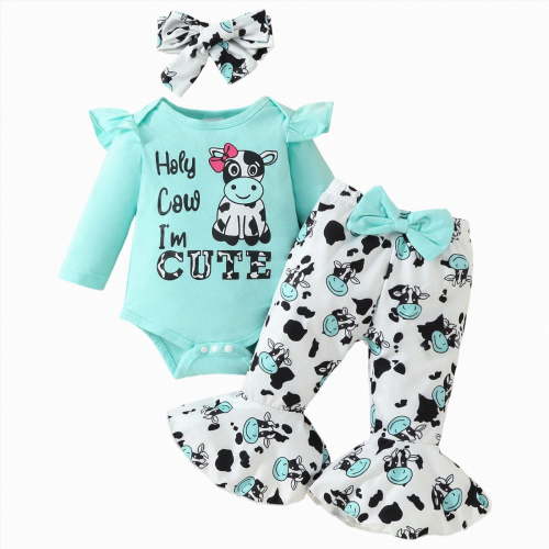 Sopiago Newborn Baby Girl Clothes Outfits Infant Romper Ruffle Floral Pants Cute Toddler Baby Girl Clothes Set(Blue,3-6 Months)