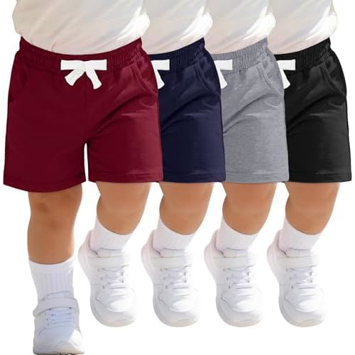 4 Pack Toddler Boys Cotton Shorts Baby Boys Pull On Elastic Waist Shorts Toddler Solid Summer Pants with Pockets