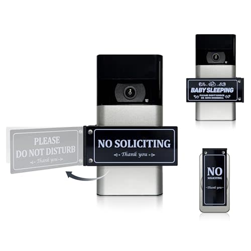 Stainless Steel Doorbell Cover with No Soliciting Sign, Black | Flip cover for doorbell, 3 interchangeable panels, with Baby Sleeping and Do Not Disturb signs, peel-and-stick installation