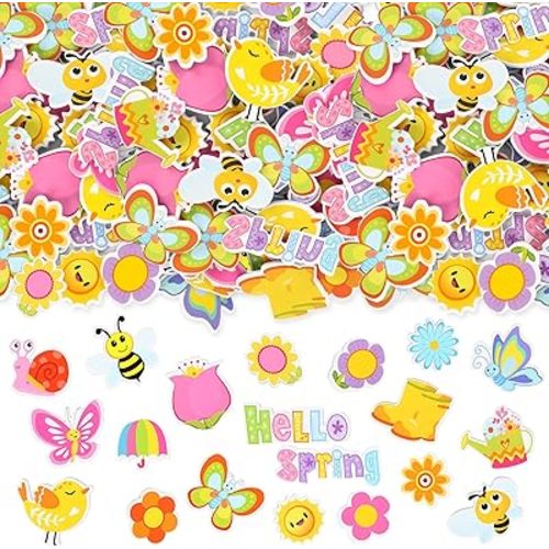 Whaline 360Pcs Spring Foam Stickers Cartoon Flower Butterfly Bee Foam Decals 20 Designs Hello Spring Self Adhesive Decorative Stickers for Greeting Cards DIY Scrapbooking Home Wall Decor