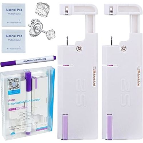 Firstomato 2PCS Disposable Ear Piercing Kit Aseptic Ear Piercing Gun Self Use Ear Piercings Kit Cartilage Piercing Gun with Hypoallergenic Earrings(3mm 4-prongs crystal)