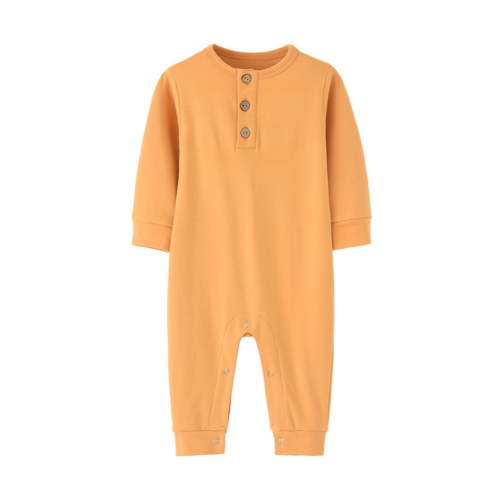 Busydd Baby Boys Girls Rompers Long Sleeve Round Neck Unisex Infant Clothes Button Solid Color Newborn Baby Girl Clothes Comfort Cotton Baby Boy Romper Jumpsuits 3-12 Months