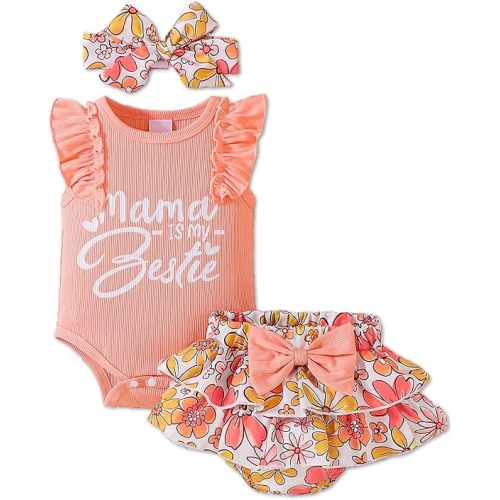 SIZE 0-3 MONTHS   Newborn Baby Girl Clothes Infant Outfits Summer Shorts Set Floral Romper+Cute Baby Skirt +Headband