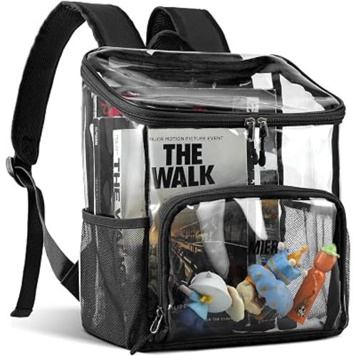 MIER Clear Backpack for Stadium Events 12 Inch Small Transparent Bookbag Heavy Duty See Through Backpacks for School Clear Bag for Boys Girls Adult, Black