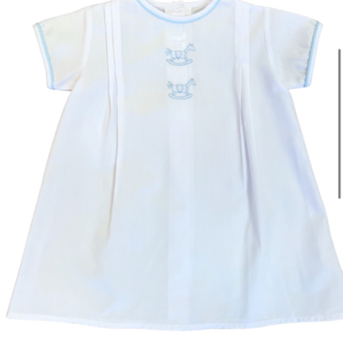Horse Day Gown, White/Blue - Mini Macarons Boutique