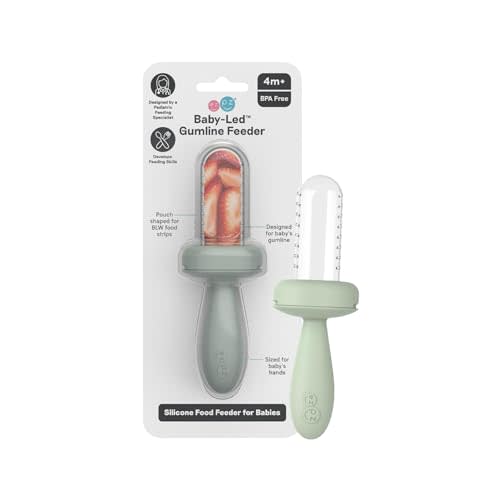 ezpz Baby-Led Gumline Feeder (Sage) - Silicone Fruit Feeder for Infants 4 Months + - Baby Feeding Essentials - BLW Tools - Works Best with Compatible Ice Tray (Sold Separately)