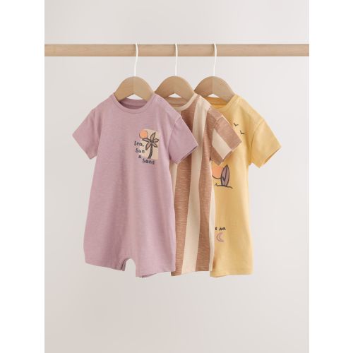 Neutral Palm Print Jersey Baby Rompers 3 Pack