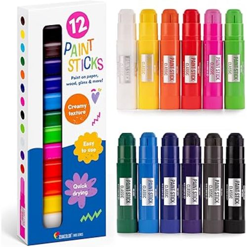 Zenacolor Tempera Paint Sticks - 12 Colors Kids Paints - Non-Toxic Washable Paint Sticks for Kids - Mess Free Quick Drying Art Supplies for Toddlers