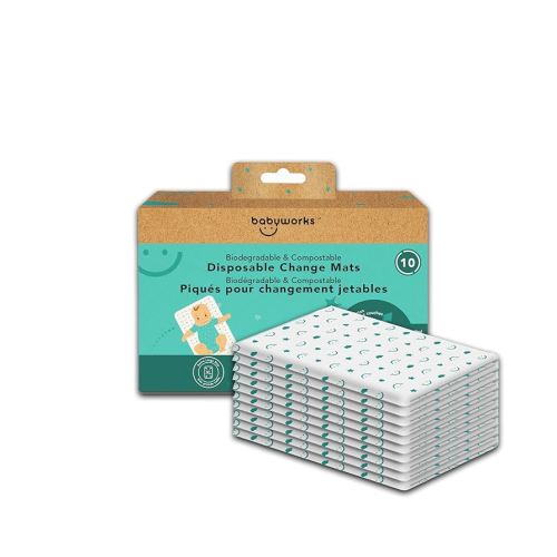 Baby Works - Lot de 10 matelas à langer jetables, biodégradables et compostables. Matelas à langer imperméable et anti-fuite, super doux, pour bébés et tout-petits - 68 x 45 cm