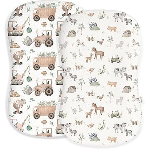 Baby Lounger Cover for Boys and Girls, Soft Breathable Polyester Cover, Fits Most Lounger Pillows, Cute Patterns, Durable and Machine Washable (Little Farm, Envelope)