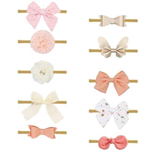 Baby Girl Headbands Fabric Linen Bows Flowers,10 Pack Hair Accessories for Newborn Infant Toddler Gift by FANCY CLOUDS