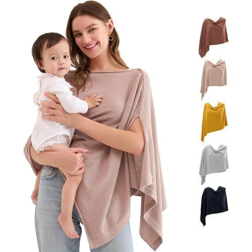 Momcozy Nursing Cover for Breastfeeding, Soft Privacy Poncho, Multi-Use Nursing Shawl, Portable Breast Feeding Covers for Women, Includes Laundry Bag (Brown)