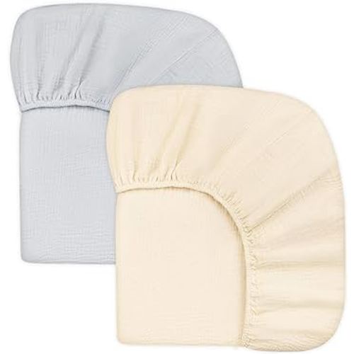 Muslin Crib Sheets for Boys Girls, Hooyax Neutral Baby Crib Fitted Sheets, Boho Soft Crib Mattress Sheet for Standard Crib Mattress & Toddler Mattress 52" x 28", 2 Pack (Cream & Grey)