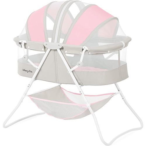 Dream On Me Karley Portable Infant Bassinet, Double Mesh Canopy, Grey and Pink