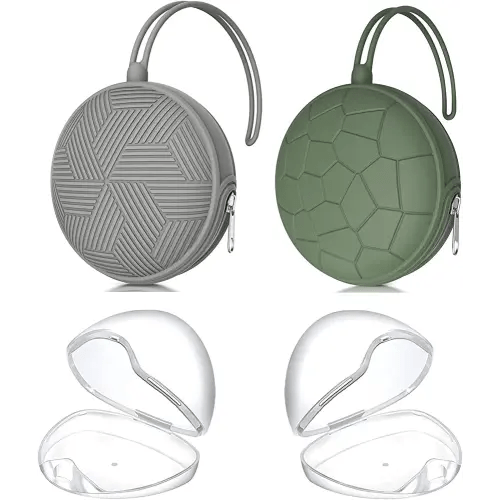 4 Pack Pacifier Holder Case Set,2 Silicone Portable Pacifier Cover Pouch Bag for Diaper Bags Baby Carriage with 2 Transparent Pacifier Storage Container Box,Easy to Clean,(Green & Grey)