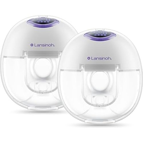 Lansinoh Discreet Duo Wearable Breast Pump, Hands Free Breast Pump, 4 Pumping Modes, 9 Levels Hospital Grade Suction, LED Display, Leak-Resistant Design, 2 Breast Flange Sizes Included: 24mm & 21mm (model #S32)