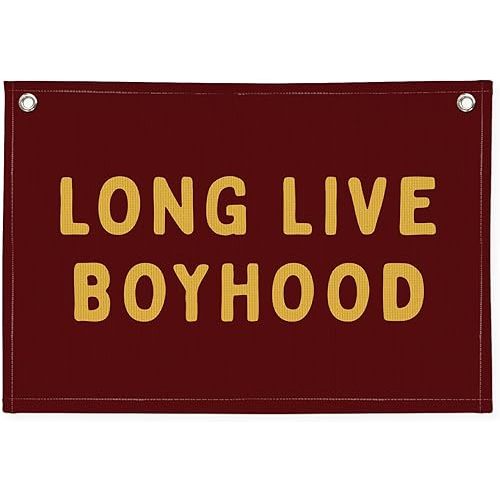 Long Live Boyhood Linen Banner – Boys Room Wall Hanging, Playroom & Nursery Decor, Toddler Room Flag, Aesthetic Boys Bedroom Sign – Burgundy & Mustard Yellow