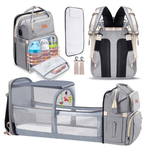Campom Pro Waterproof Diaper Bag Backpack with Changing Station, USB Charging Port, Travel Pouches, Solid Print