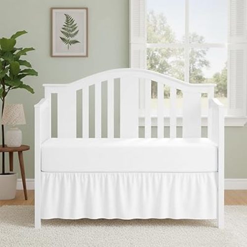 Luxury Crib Bed Skirt 28" x 52" with 14 Inch Drop Soft & Breathable Dust Ruffle Fits Standard Crib and Toddler Bed Nursery Microfiber Fabric Ruffle Bed Skirt for Baby Boys or Girls White Solid