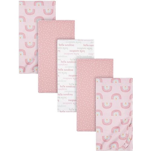 Gerber Girls Newborn Infant Baby Toddler Nursery 100% Cotton Flannel Receiving Swaddle Blanket, Rainbows Pink, Pack of 5