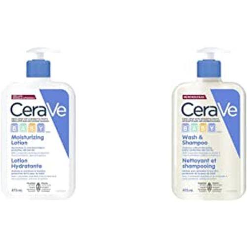 CeraVe BABY Moisturizing Lotion, 473ML & Baby Wash & Shampoo Gentle Tear-Free Formula Hypoallergenic, Fragrance Free, Paraben Free & Sulfate Free,473 ml, White
