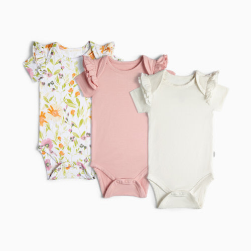 Bamboo Viscose Ruffle Bodysuit (3 Pack) - Wild Flower, Pink, Ivory