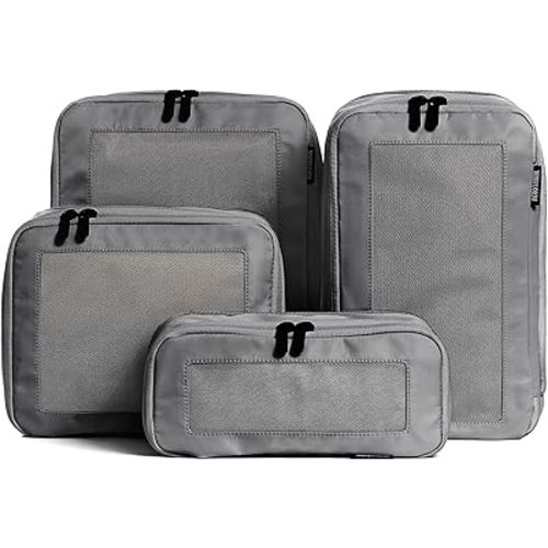 Compression Packing Cubes for Travel - Luggage Organizer Bags - Double Zipper Packing Cubes for Suitcases (4-Pack, Dark Grey)