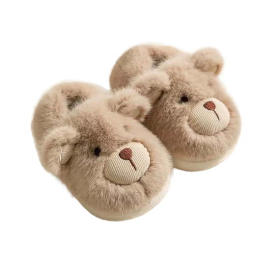 HNMKIU Cozy Winter Slippers for Girls Soft Bear Design Indoor Warm Kids Home Shoes Comfortable Toddler Ons Toddler Girl Slippers 12 Months to 8 Years B-Beige,12-18 Months
