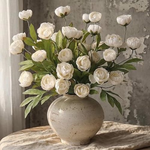 Juxdp 6 Pcs 27" Artificial Peony Silk Flower Stems for Vase Decor(Cream)