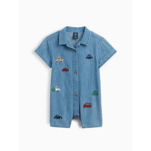 Baby Embroidered Denim Shorty One-Piece