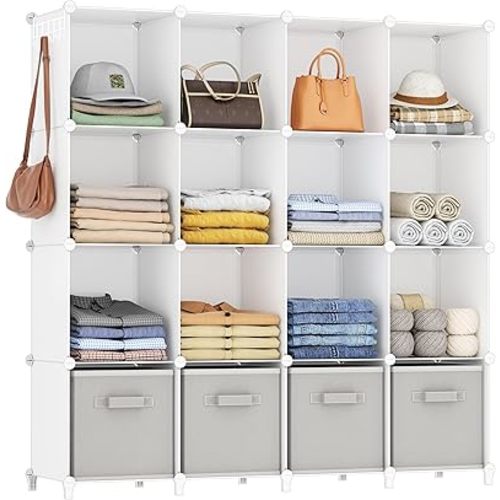 HOMIDEC Closet Organizers and Storage, 16 Cube Storage Organizer, Closet Organizer Bookshelf Cubes Shelves for Clothes, Bedroom, Kids Room, Bathroom, Wardrobe, Garment Racks, White