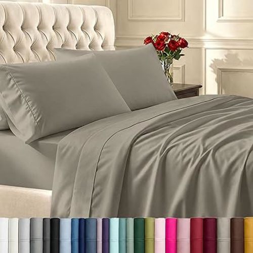 California Design Den King Bed Sheets Set - Soft 400 Thread Count Sateen, Natural 100% Cotton Sheets, Durable & Breathable Bedding with Deep Pockets - Taupe