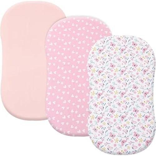 PHF 3 Pack Soft Bassinet Sheets, Butterfly Breathable Comfy Cradle Sheets for Baby Girls, No Slip Universal Fit for Most Cradle and Bassinet Mattress, Butterfly
