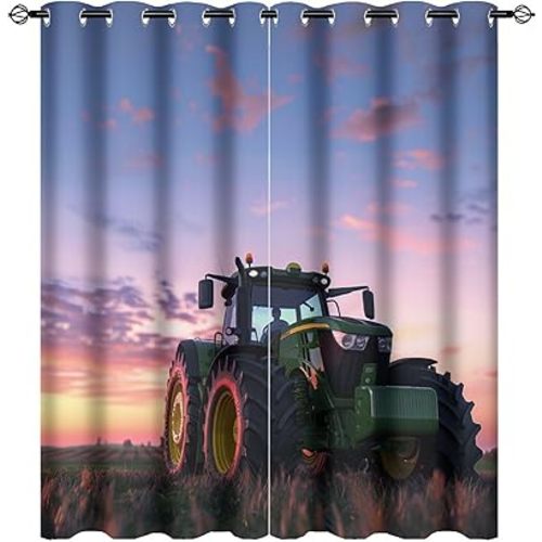 Farmhouse Tractor Blackout Curtains for Bedroom, Sunset Sky Rustic Field Grommet Curtains Thermal Insulated Window Drapes for Living Room, 21W x 54L, 2 Panels