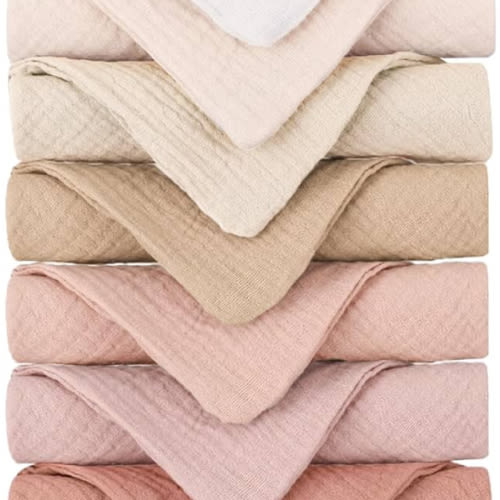 Konssy Baby Muslin Washcloths 7-Pack, 100% Cotton Baby Bath Washcloths, Soft & Absorbent Wash Cloths and Burp Cloths for Newborn Kids Girls & Boys, 11x11 inches