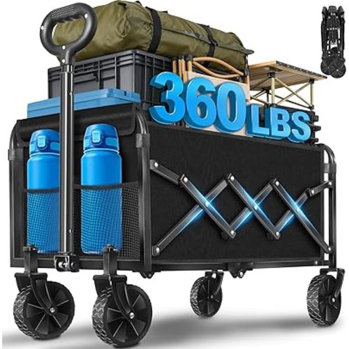 Wagons Carts Foldable, Collapsible Wagon with Wheels, 360LBS Folding Grocery Wagon Cart for Grocery, Camping, Shopping, Garden, Sports