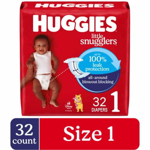 Huggies Little Snugglers Baby Diapers Size 1 (8-14 lbs) 32 count - Pack of 2