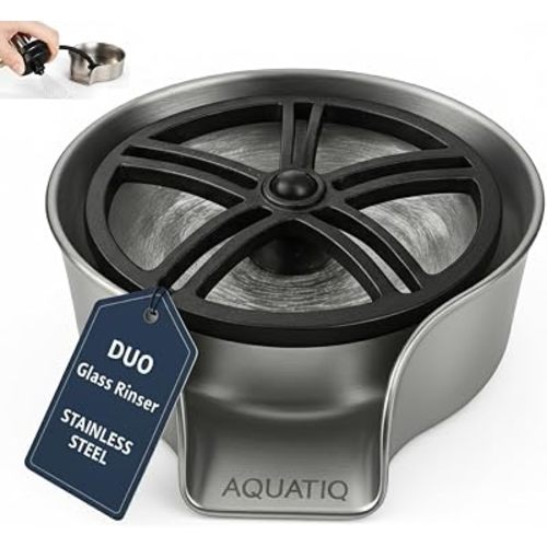 AquaDuo Glass Rinser and Kitchen Sink Sprayer Combo, Stainless Steel Cup Washer, Cup Cleaner, Bottle Washer, Bar Sink Attachment, Pull out Sprayer, Brushed Nickel