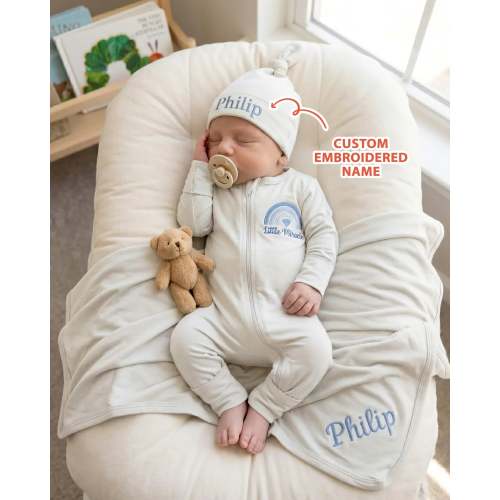 Personalized Little Miracle Blue Embroidered Bamboo Welcome Home Bundle