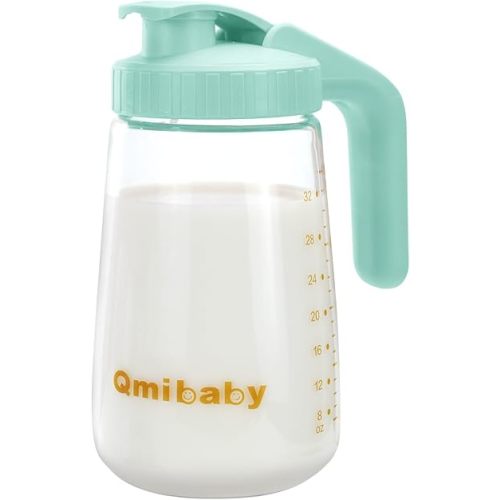 34oz Breast Milk Storage Pitcher, Borosilicate Glass Breast Milk Container with Leakproof Lid & Handle, BPA Free Fridge Freezer Safe Breastfeeding Essentials for New Mom (Green)
