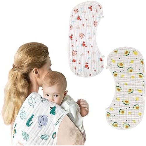 Muslin Baby Burp Cloths - 2 Pack 70% Viscose from Bamboo and 30% Cotton Large 22'' by 12'' Absorbent Milk Spit Up Rags - Burping Cloths for Newborn, Girls Boys