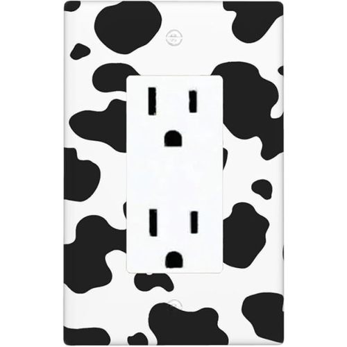 Black and White Cow Print Cute Decorative Light Switch Cover 1 Gang Single Rocker Wall Plate Decora Faceplate Electrical GFCI Switchplate for Kitchen Bedroom Bathroom Art Decor